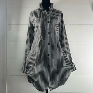 Comfy USA Tokyo Shirt or tunic mini dress, vertical stripes, button-front Boho